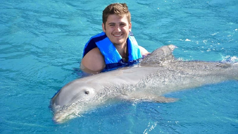Cancún: Dolphin Encounter on Isla Mujeres with Buffet - Meeting the dolphin from a standing platform