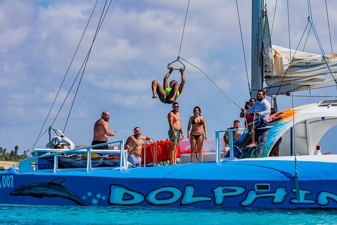 Dolphin Catamaran Snorkel and Sail with Open Bar - The rope swing and spinning slide are the crowd favorites